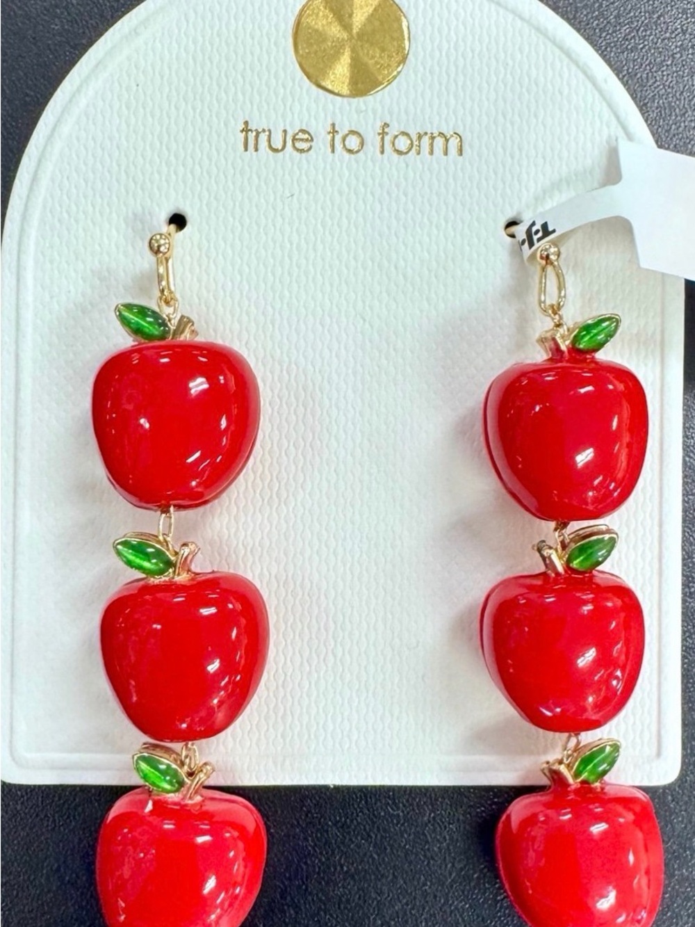 True to Form Red Apple Dangle Earrings